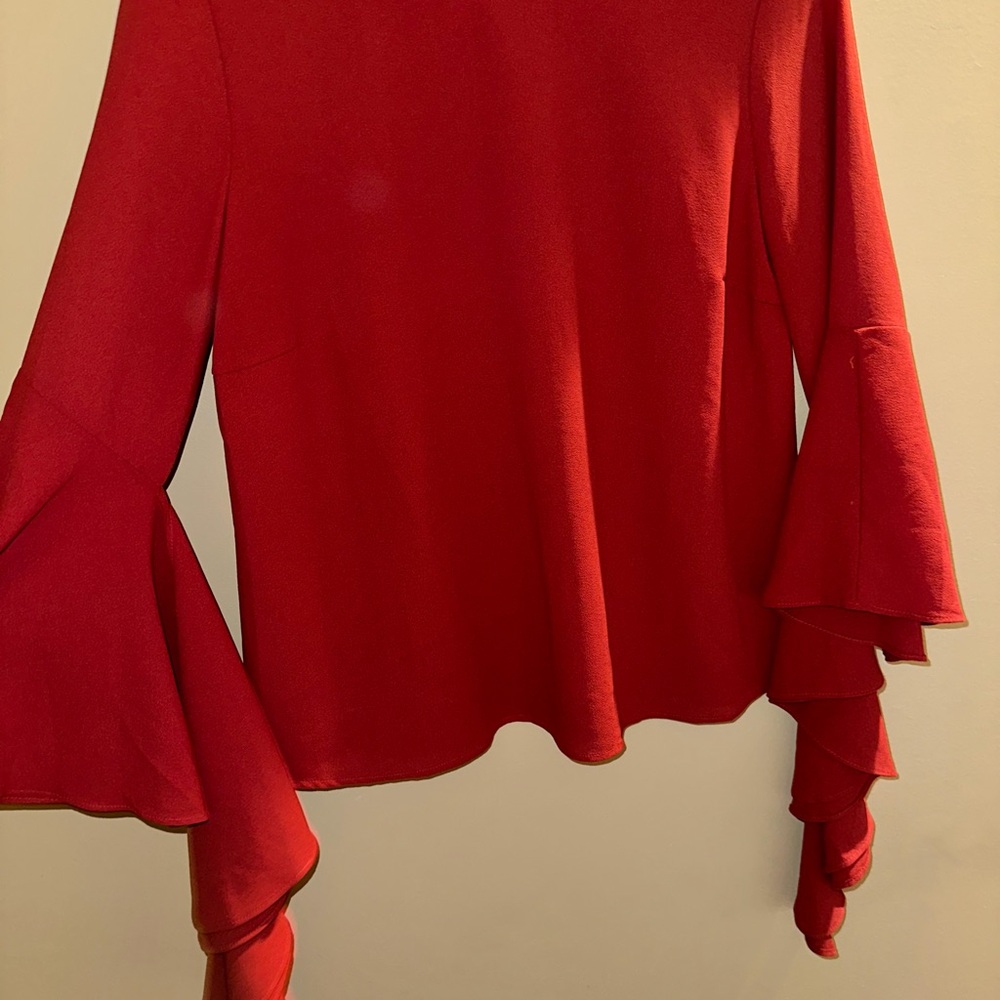 Elegant Red Ruffle Sleeve Top